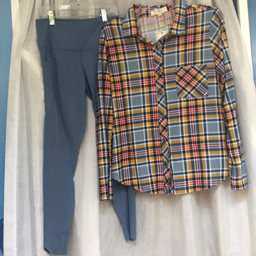 Yellow/blue soft plaid top